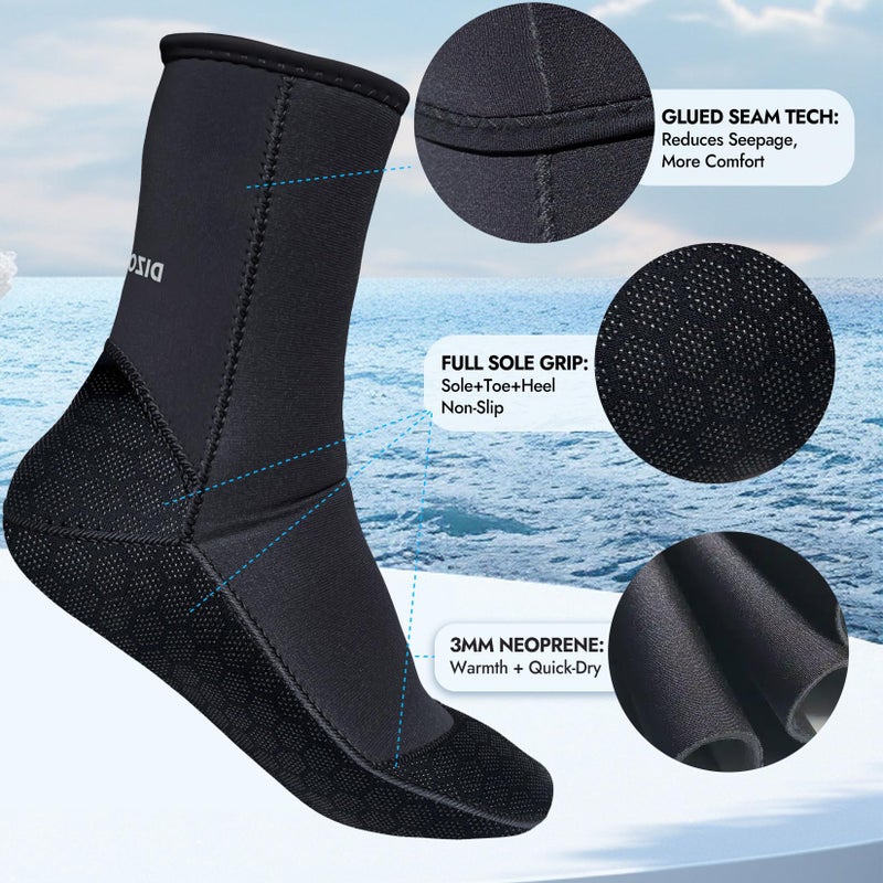 Dizokizo Neoprene Water Socks,3mm Sand Beach Volleyball Water Shoes for Women Men, Thermal Anti-Slip Dive & Swim Wetsuit Booties for Snorkeling Surfing Kayaking Diving Swimming Paddling(XL) - Image 2